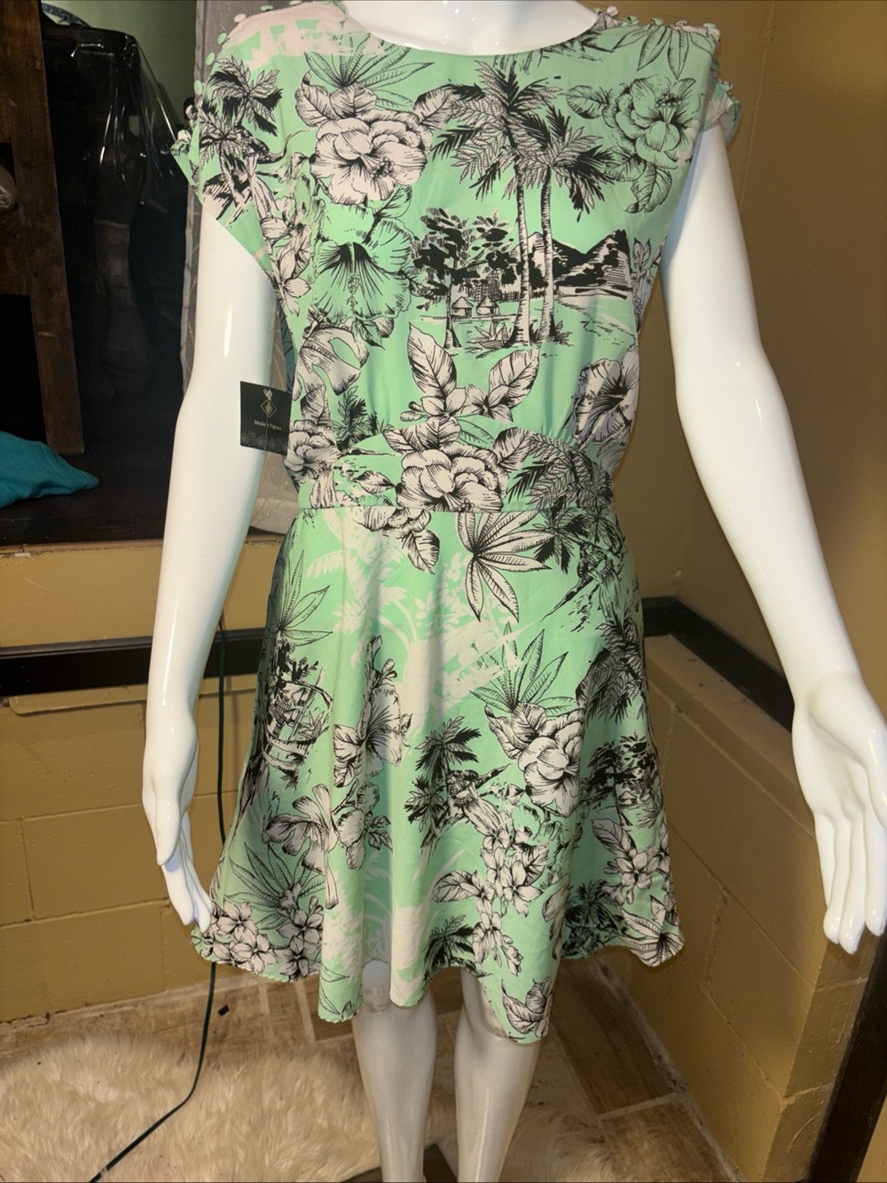 Lulu's Mint Green Tropical Floral Fit-and-Flare Dress